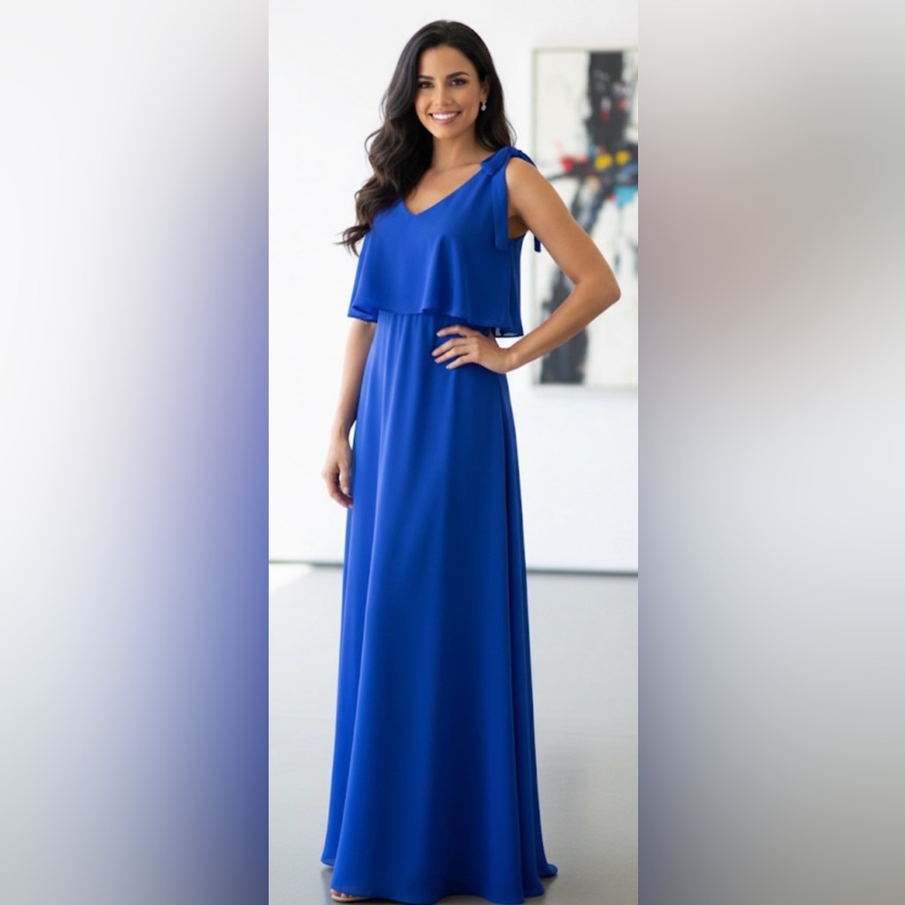 Charles Henry Blue Sleeveless Ruffled Maxi Dress Size XS